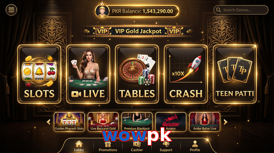 Main screen of Wowpk casino page for PK players