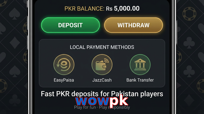 Deposit and withdrawal screen with PKR methods